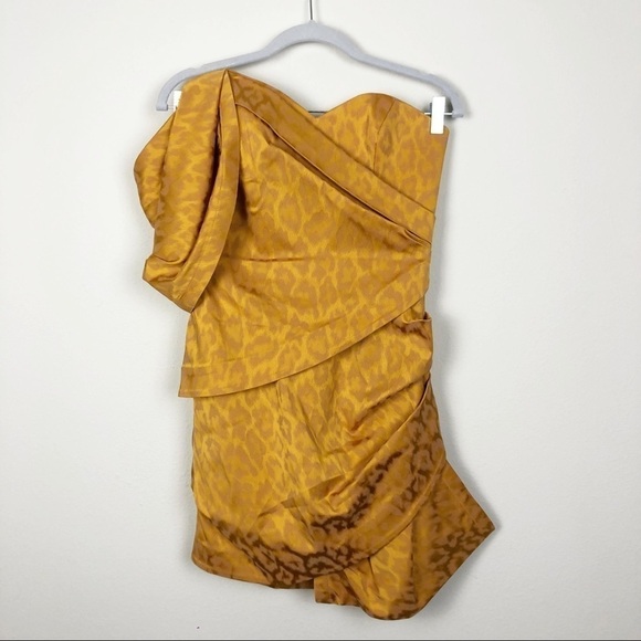 Acler Tomsey Draped Mini Dress in Dark Gold Cocktail Party Evening One Shoulder - Picture 3 of 8